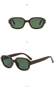 Front and side view of oval frame sunglasses with dark green lenses