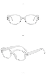 Clear oval frame glasses showing detailed front and 45-degree side view angles.