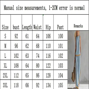 Detailed sizing guide for sleeveless contrast wide-leg pants two-piece summer set