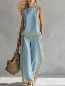 Completo estivo a due pezzi con top senza maniche e pantaloni larghi stile casual.