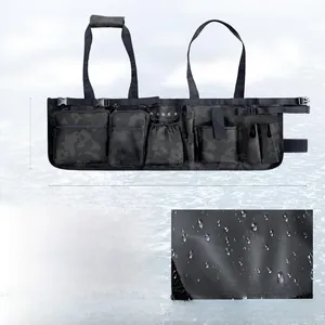 Multi-pocket fishing bucket tackle organizer with water-resistant Oxford fabric detail