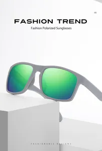 Grey framed sports polarized sunglasses with green gradient lenses