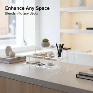 Three-piece clear acrylic display risers set for desktop organization and home decor