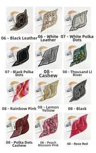 Variety of 70cm pleated satin square scarves with elegant prints and vibrant colors.