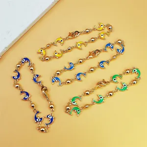Bohemian dolphin whale tail bracelets set with colorful enamel charms for women