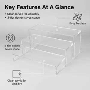 Transparent 3-tier acrylic display stand for desktop storage and product presentation