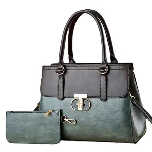 Classic vintage textured two-piece handbag set featuring tote bag and matching zip pouch
