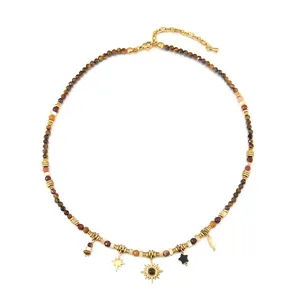 Bohemian Maillard style beaded necklace featuring sunflower and gold star pendants