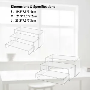 Detaillierte Spezifikationen und Maße für das 3-stufige Acryl-Displayständer-Set