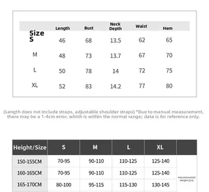 Detailed size chart for women's ribbed camisole vest with height and weight guide