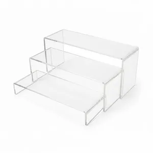 Set of 3 clear acrylic display risers for desktop storage and product exhibition
