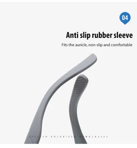 Close-up view of the anti-slip grey rubber sleeves on polarized sports sunglasses.