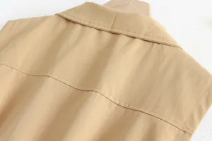 Detailed close-up showing the high-quality back yoke stitching of this khaki casual vest