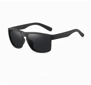Detailed side view of matte black sporty polarized sunglasses for outdoor activities