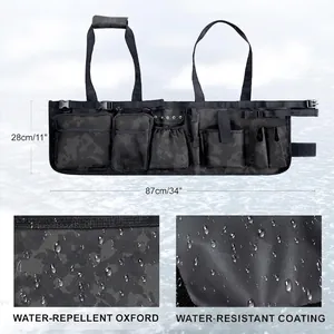 Water-resistant camouflage fishing gear organizer bag with multiple tool pockets