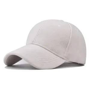 Cappellino da baseball retrò in pelle scamosciata spessa beige con cinturino regolabile