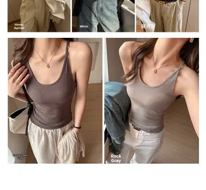 Detail of women's slim-fit ribbed tank top camisoles in various elegant colors