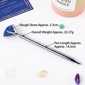 Creative silver metal ballpoint pen with natural blue crystal rough stone for office