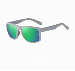 Matte grey sports polarized sunglasses featuring vibrant green mirror lenses for outdoors.
