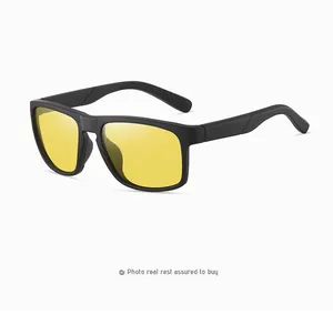Sporty black matte frame sunglasses with vibrant yellow lenses for outdoor activities.