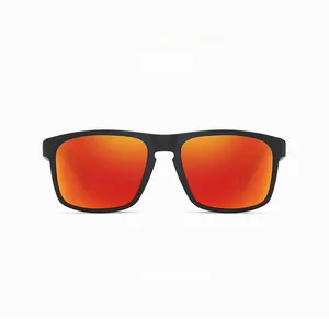 Sport sunglasses featuring sand black frames and vibrant red mirrored lenses.