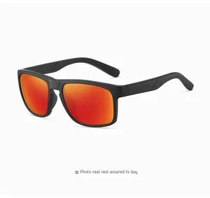 Detailed view of matte black sports sunglasses with vibrant orange mirrored lenses.
