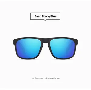 Detail of sports sunglasses with matte sand black frames and blue mirrored lenses