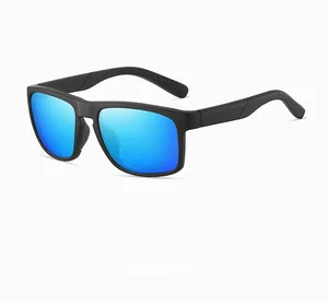 Sporty polarized sunglasses featuring blue mirrored lenses and a matte black frame
