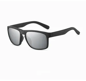 Sports polarized sunglasses with silver mirrored lenses and black matte frame