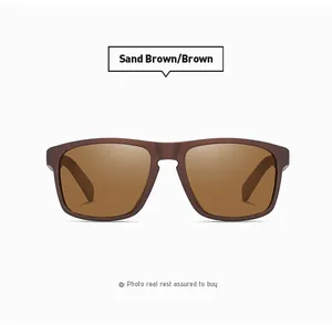 Detailed front view of stylish sporty polarized sunglasses with sand brown frames.