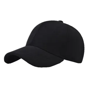 Premium schwarze Baseballkappe aus dickem Wildleder mit verstellbarem Riemen für Winter