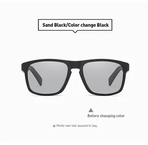 Close-up front view of sports photochromic sunglasses with matte black frames and clear lenses