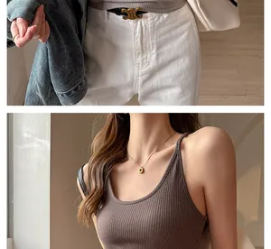 Detailed close-up showing the ribbed texture of women's brown camisole tank top