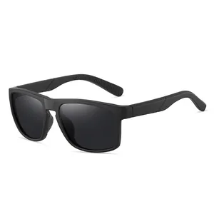 Classic matte black square polarized sports sunglasses for outdoor sun protection