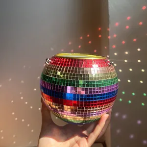 Rainbow mirror disco ball hanging planter pot for festive indoor garden and home decor