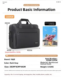 Large capacity business briefcase for men 15.6 inch laptop bag dark gray oxford