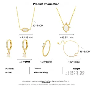 Detailed S925 silver opal jewelry set specifications with dimensions and weight info