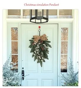 Artificial Christmas teardrop wreath for front door with pine cones and berries