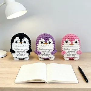 Handmade crochet penguin positive energy dolls for desktop decoration, 3 colors set