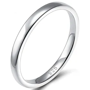 Detailed view of polished S925 sterling silver band ring with hallmark