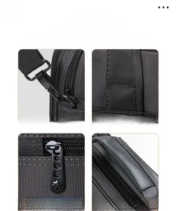 Detail view of durable Oxford cloth business laptop bag hardware and handle