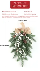 Detail view of a Christmas wreath with pinecones and white berries, 33x50cm size info.