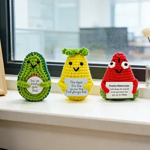 Handmade Crocheted Positive Energy Doll With Inspirational Card Creative Fruit Animal Wool Yarn Desktop Ornament Gift For Office
