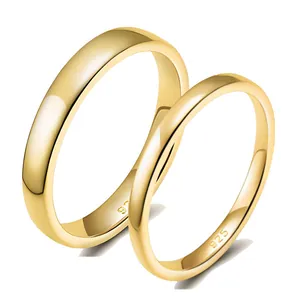 Pair of classic S925 sterling silver polished gold-plated band rings with 925 hallmark