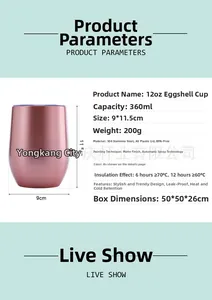 12oz stainless steel vacuum insulated egg-shaped wine tumbler with measurements
