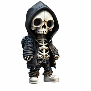 Halloween Street Trendy Skull Figurine In Hoodie Resin Statue For Garden Home Desktop Decor Creative Skeleton Ornament