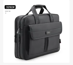 Professional view of black oxford business briefcase with reinforced top handle
