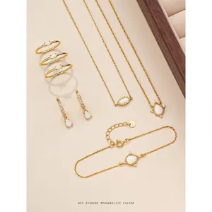 S925 Sterling Silver Opal Necklace For Women French Light Luxury Gold Plated Zirconia Pendant Necklace Earrings Ring Bracelet Jewelry