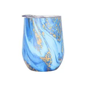 Blue marble pattern 12oz double-wall stainless steel vacuum insulated eggshell cup