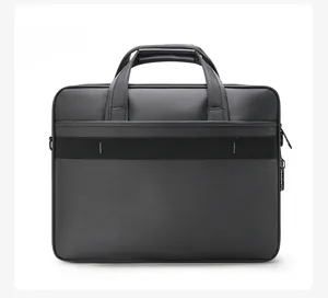 Back view detail of a high-capacity black Oxford cloth business briefcase for men